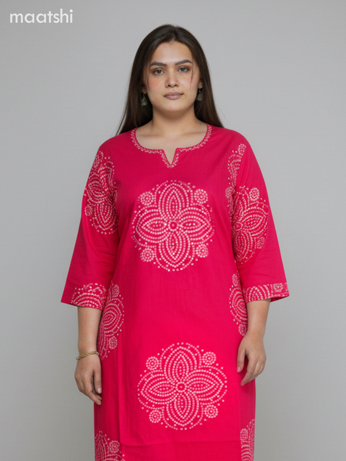 Pink Cotton Bandhini Printed Straight Suit