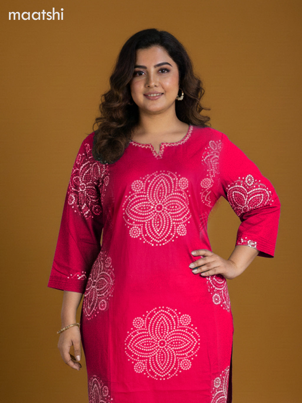 Pink Cotton Bandhini Printed Straight Suit