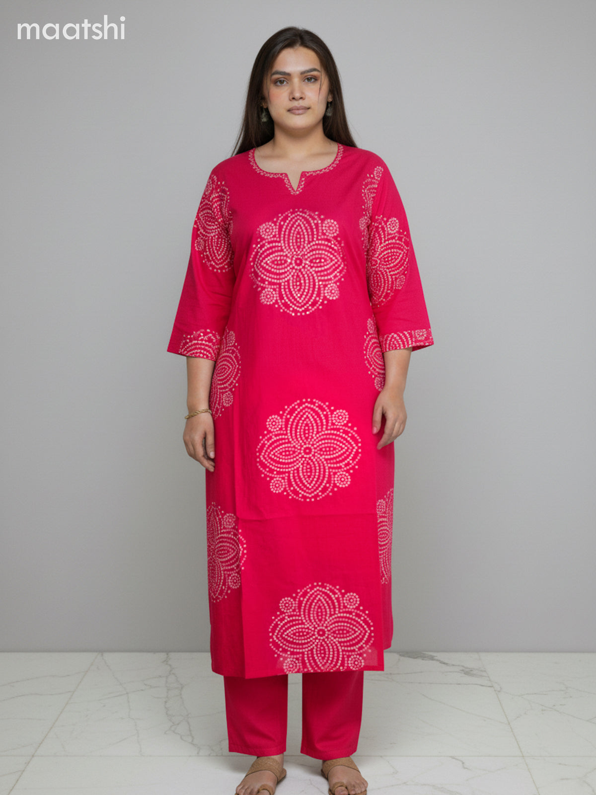 Pink Cotton Bandhini Printed Straight Suit