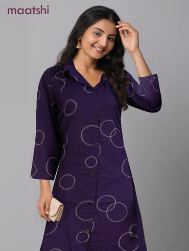 Cotton co-ord set violet with prints & collar neck pattern and palazzo pant