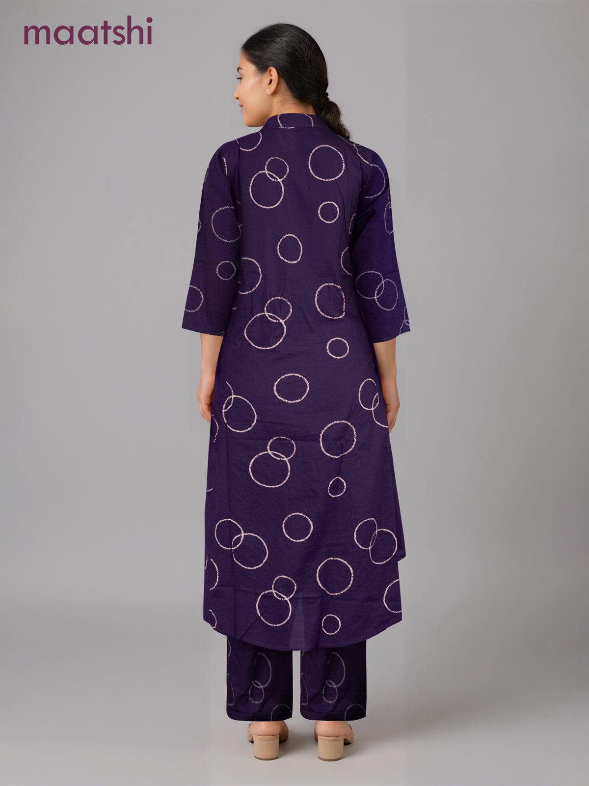 Cotton co-ord set violet with prints & collar neck pattern and palazzo pant