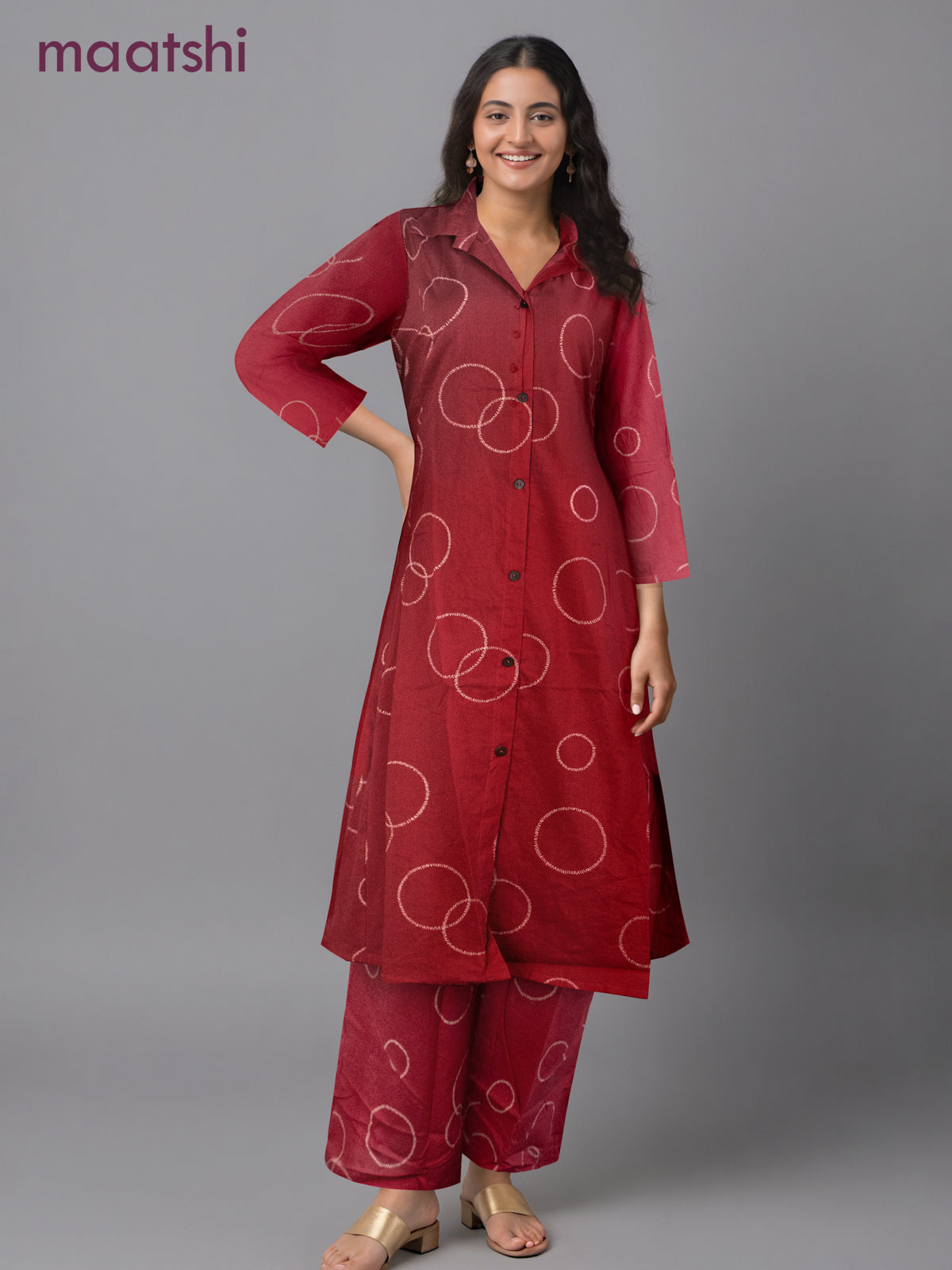 Cotton co-ord set pink with prints & collar neck pattern and palazzo pant