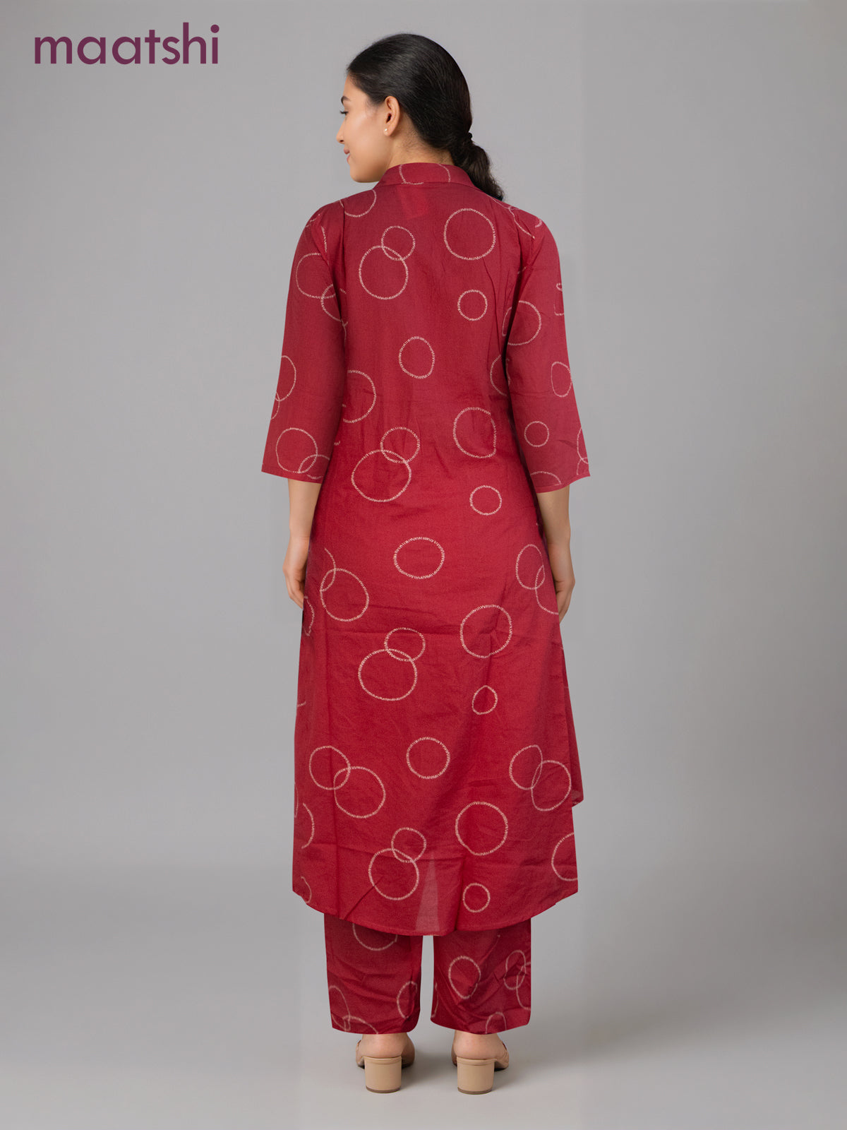Cotton co-ord set pink with prints & collar neck pattern and palazzo pant