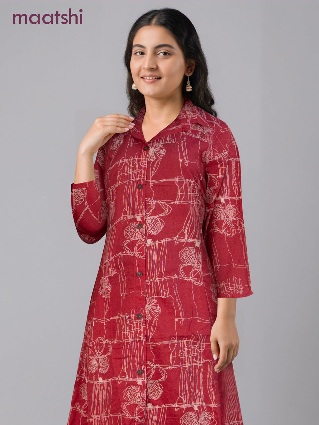 Cotton co-ord set pink with allover prints & collar neck pattern and palazzo pant