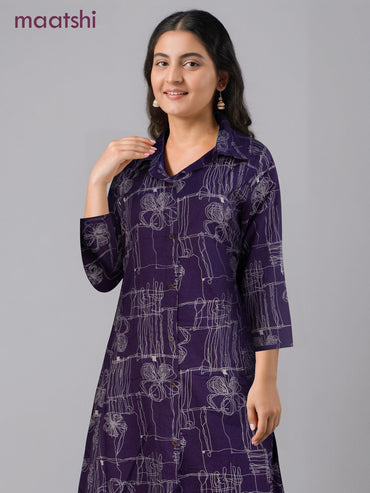 Cotton co-ord set violet with allover prints & collar neck pattern and palazzo pant