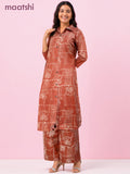 Cotton co-ord set rust shade with allover prints & collar neck pattern and palazzo pant