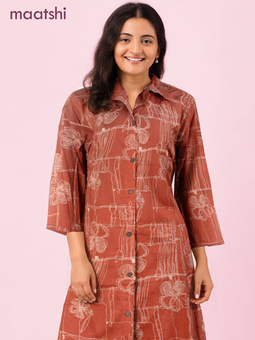 Cotton co-ord set rust shade with allover prints & collar neck pattern and palazzo pant