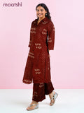 Cotton co-ord set rustic maroon with prints & collar neck pattern and palazzo pant