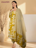 Cotton salwar suit lime green and cream with ikat weaves & lace hakoba work neck pattern and palazzo pant & dupatta
