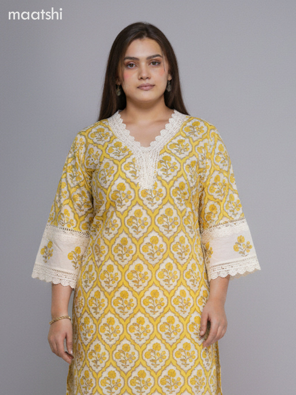 Off White and Pale Yellow Cotton Printed Straight Suit