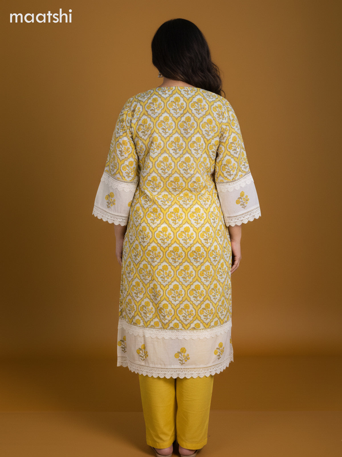 Off White and Pale Yellow Cotton Printed Straight Suit