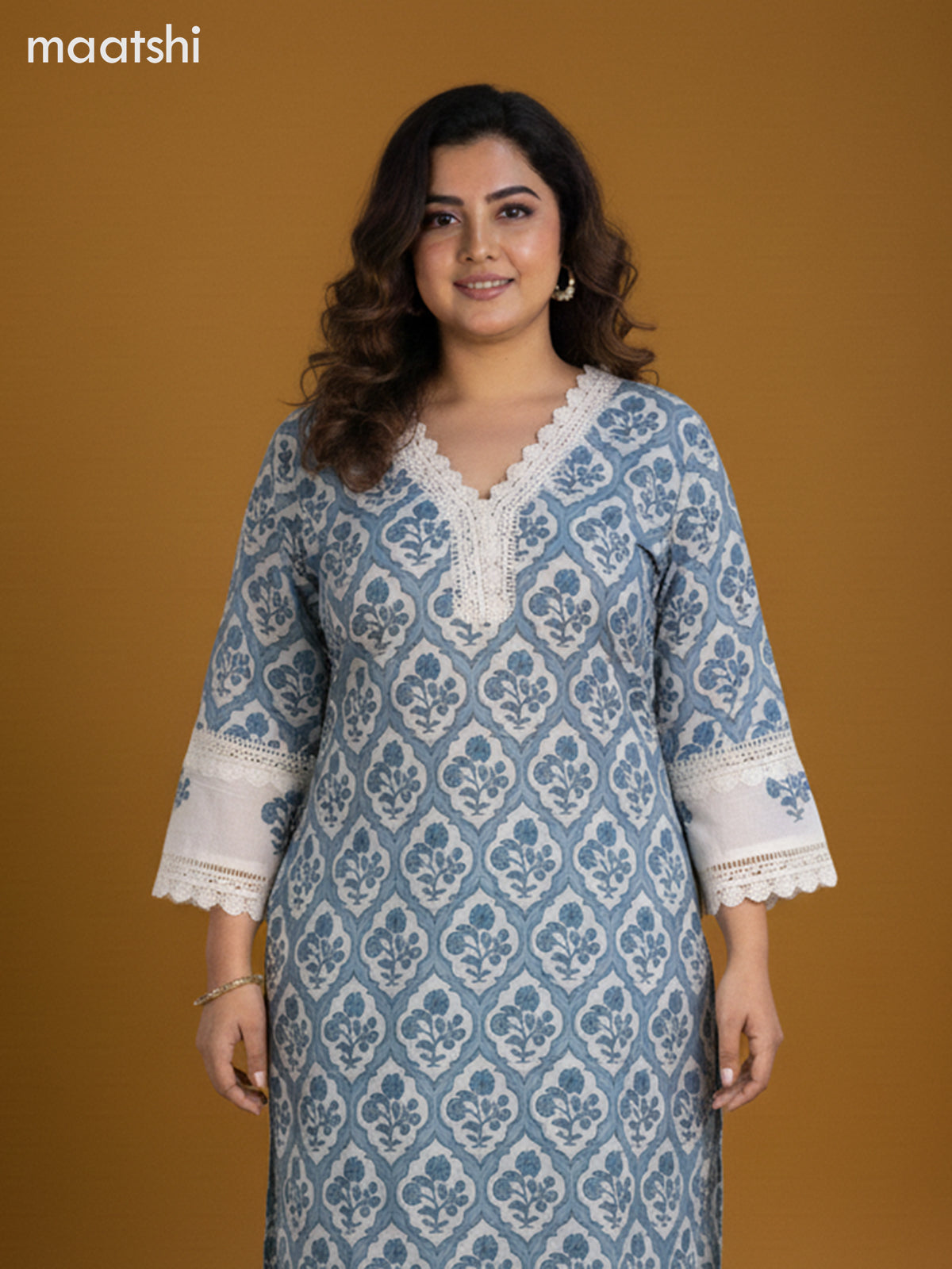 Off White and Pastel Blue Cotton Printed Straight Suit