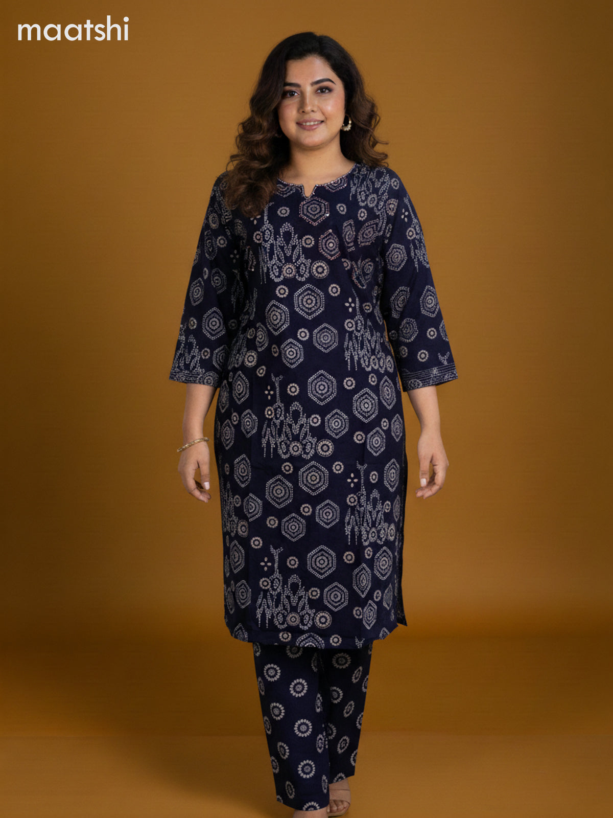 Purple Cotton Printed Straight Suit