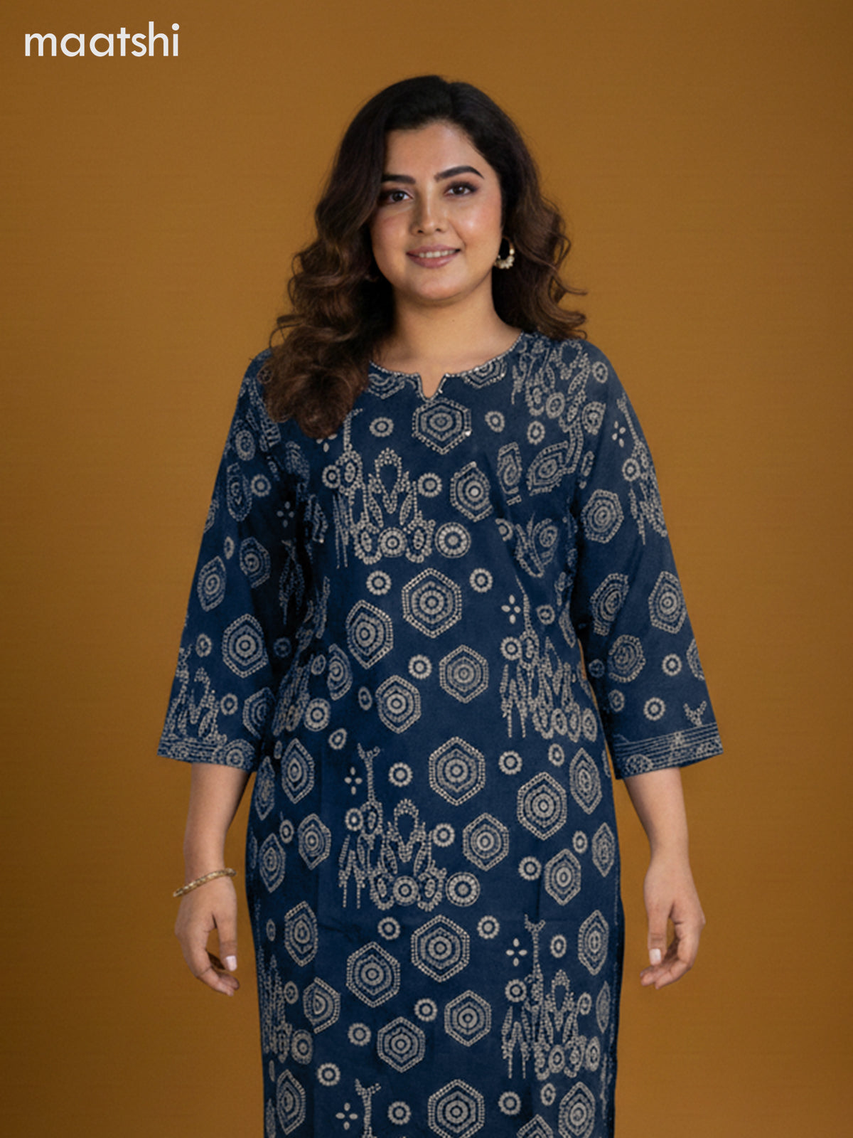 Peacock Blue Cotton Printed Straight Suit