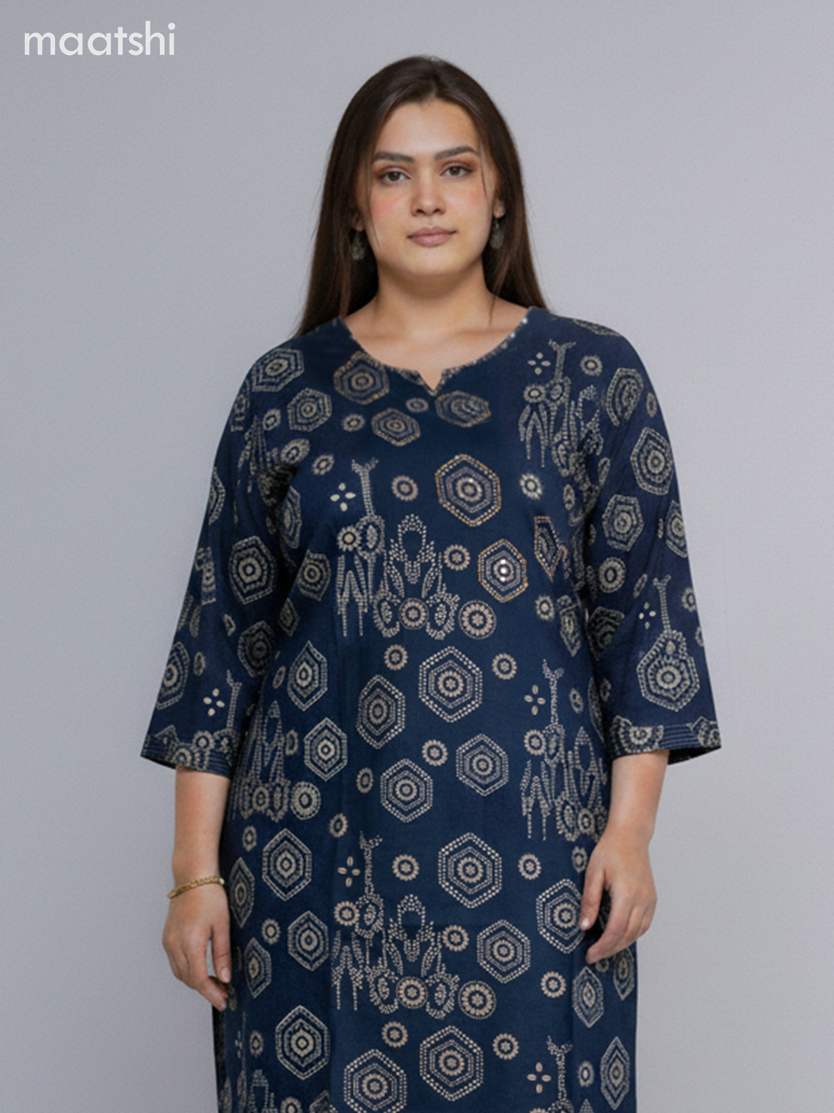 Peacock Blue Cotton Printed Straight Suit