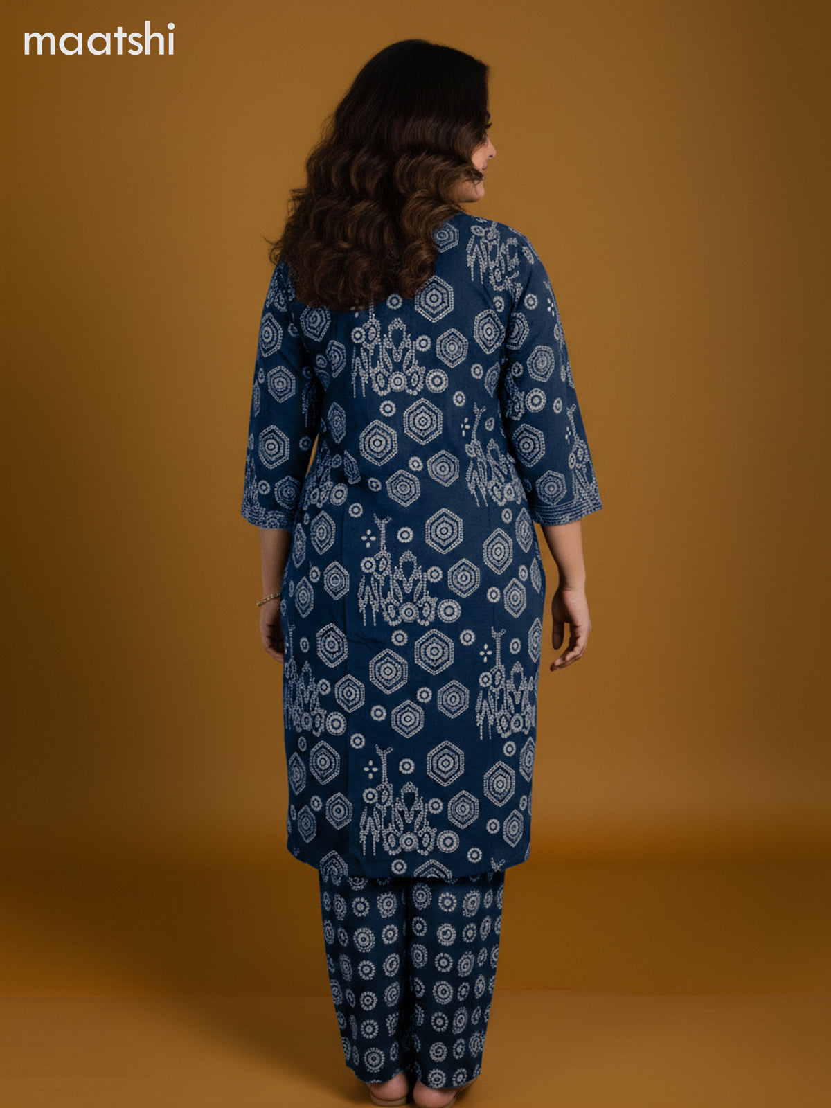 Peacock Blue Cotton Printed Straight Suit