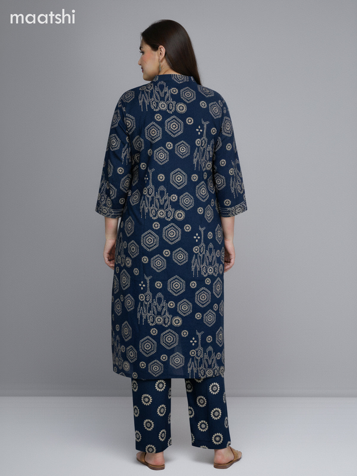 Peacock Blue Cotton Printed Straight Suit