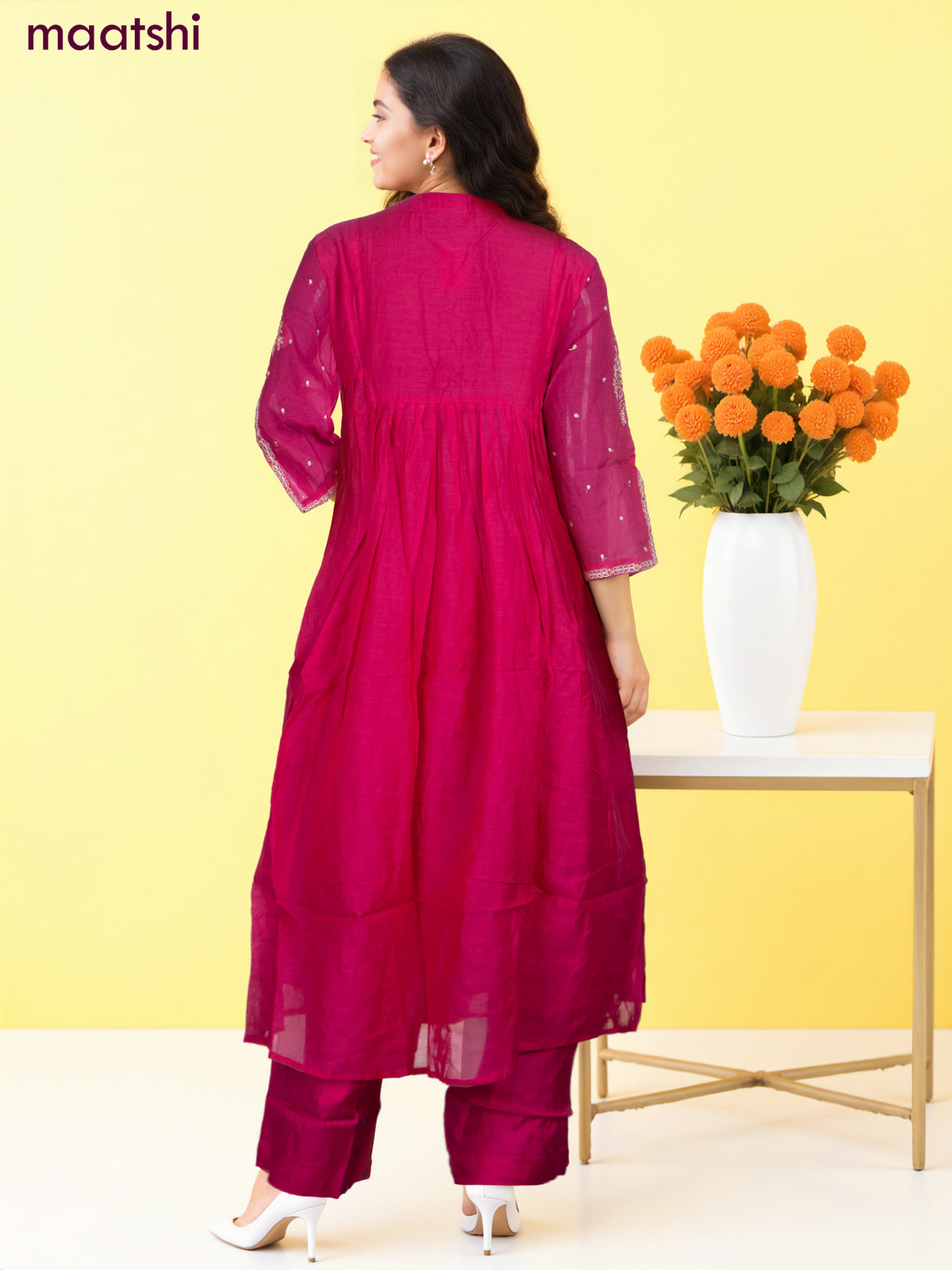 Anarkali salwar suit pink with embroidery work neck pattern and straight cut pant & dupatta