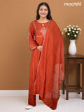 Anarkali salwar suit orange with embroidery work neck pattern and straight cut pant & dupatta