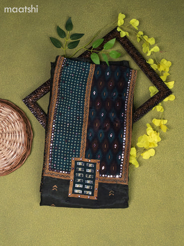 Muslin dress material bottle green with butta prints & mirror embroidery work neck pattern and bottom & dupatta