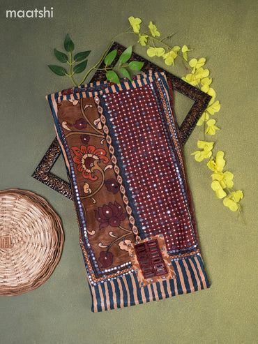 Muslin dress material peach shade and peacock blue maroon with allover prints & mirror embroidery work neck pattern and bottom & dupatta