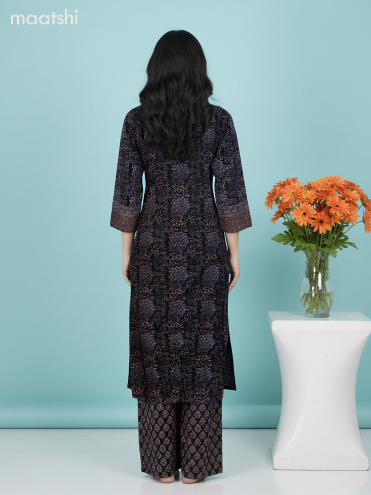 Black Cotton Ajrakh Printed Anarkali Suit