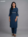 peacock blue cotton pintuck design kurti set