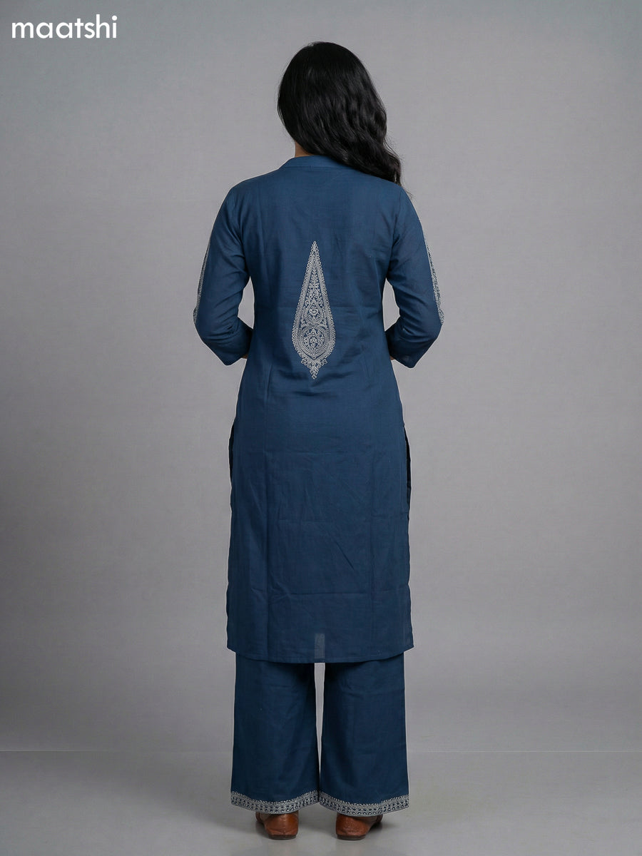 peacock blue cotton pintuck design kurti set
