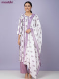 Cotton salwar suit off white with allover prints & mirror work and straight cut pant & kota dupatta