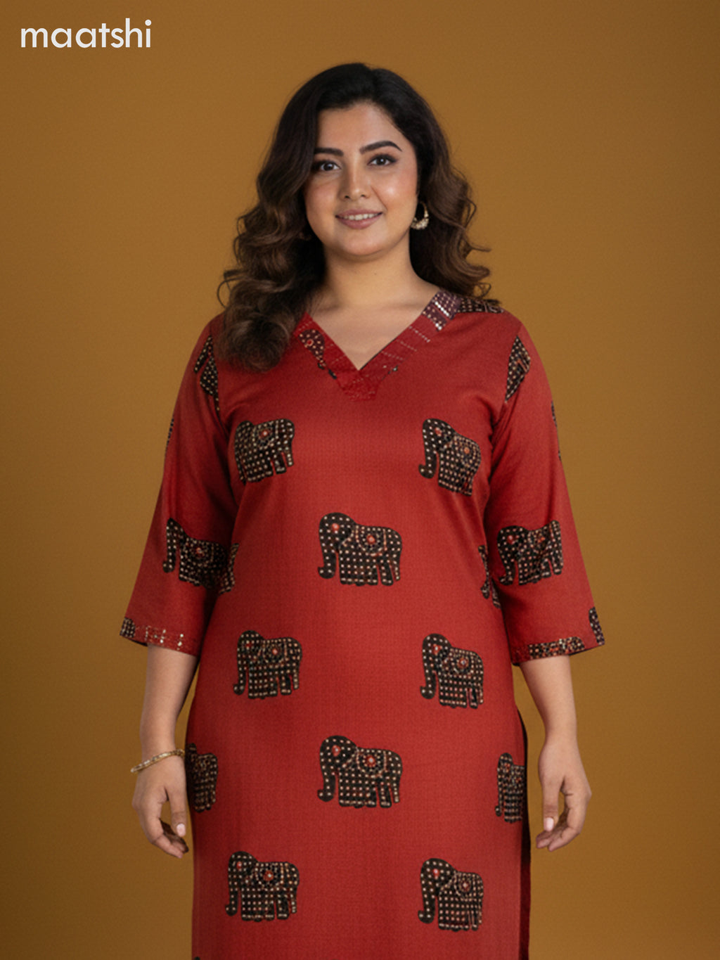 Rustic Maroon and Black Cotton Elephant Butta Printed Straight Suit