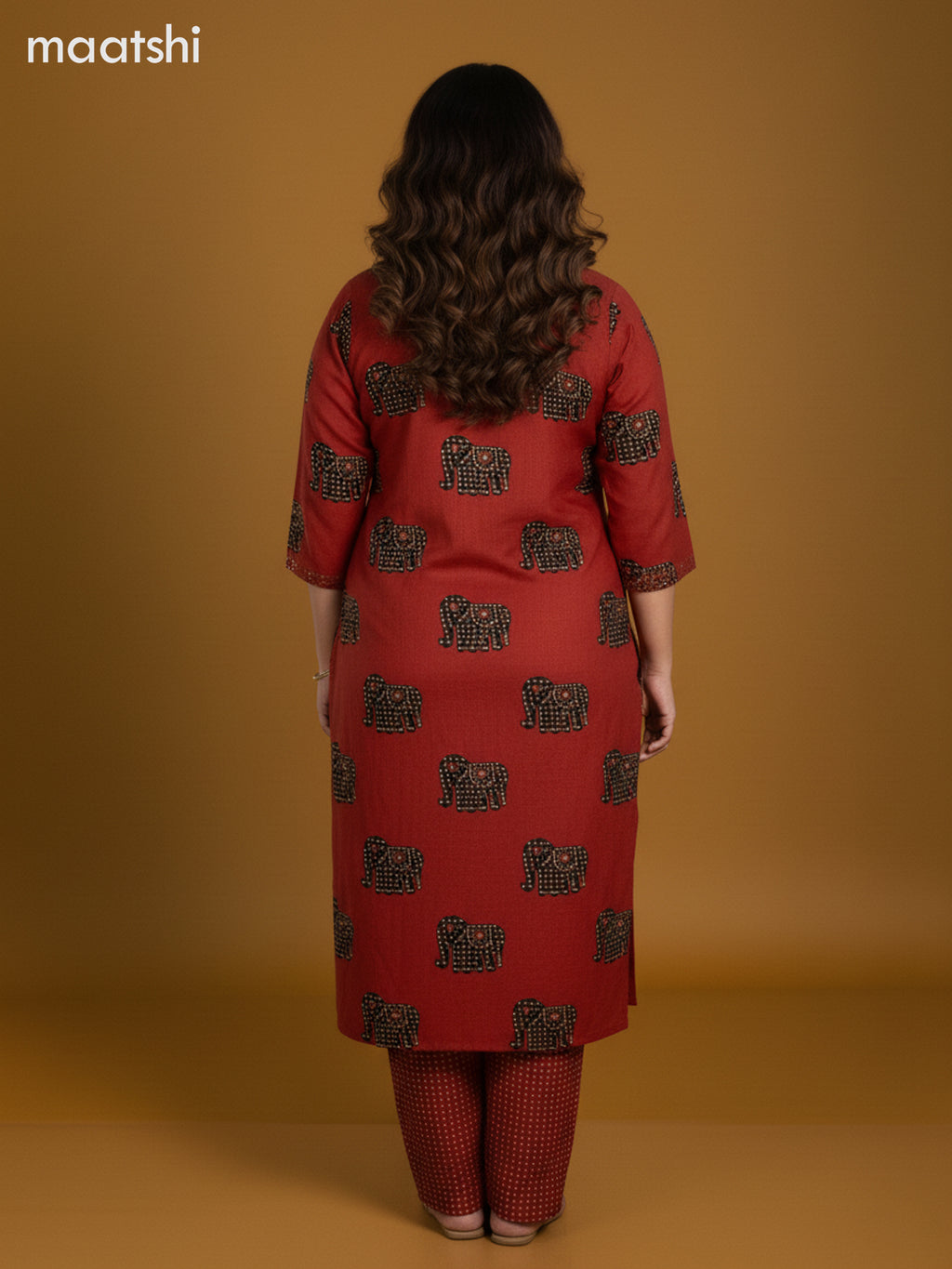 Rustic Maroon and Black Cotton Elephant Butta Printed Straight Suit