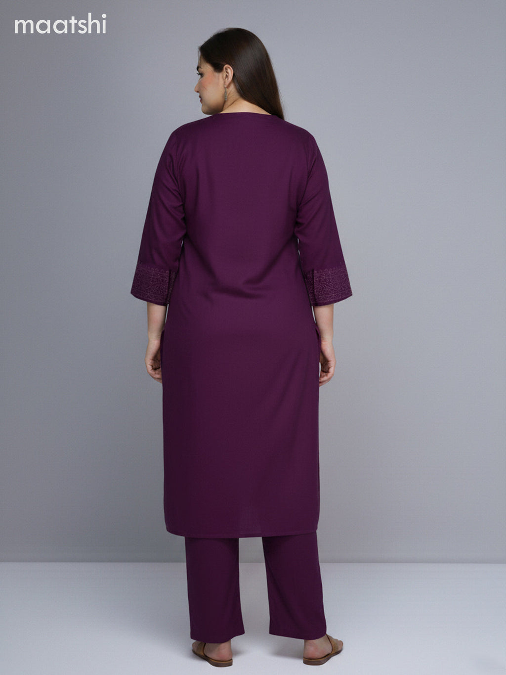 Purple Cotton Printed Straight Suit