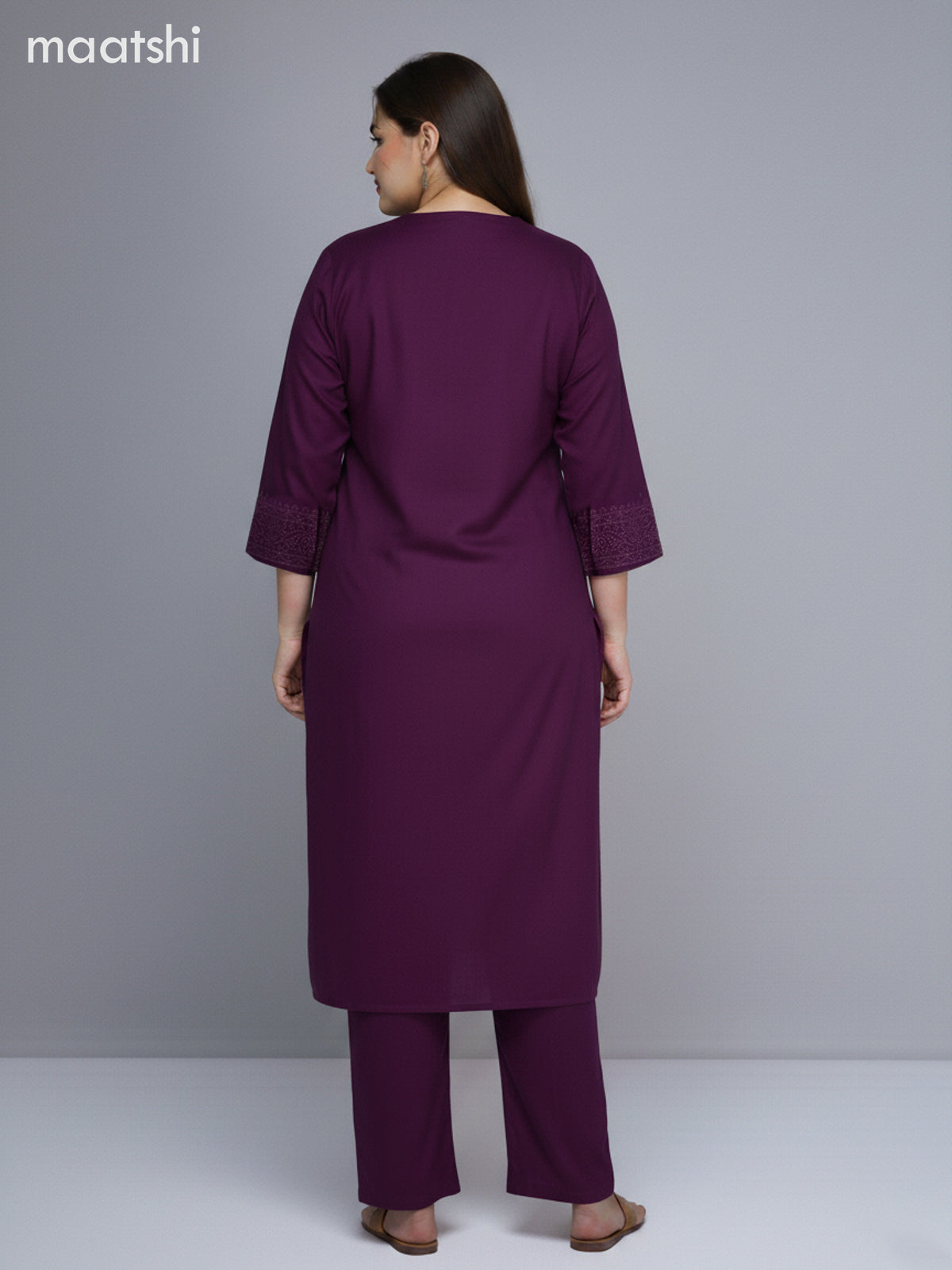 Purple Cotton Printed Straight Suit