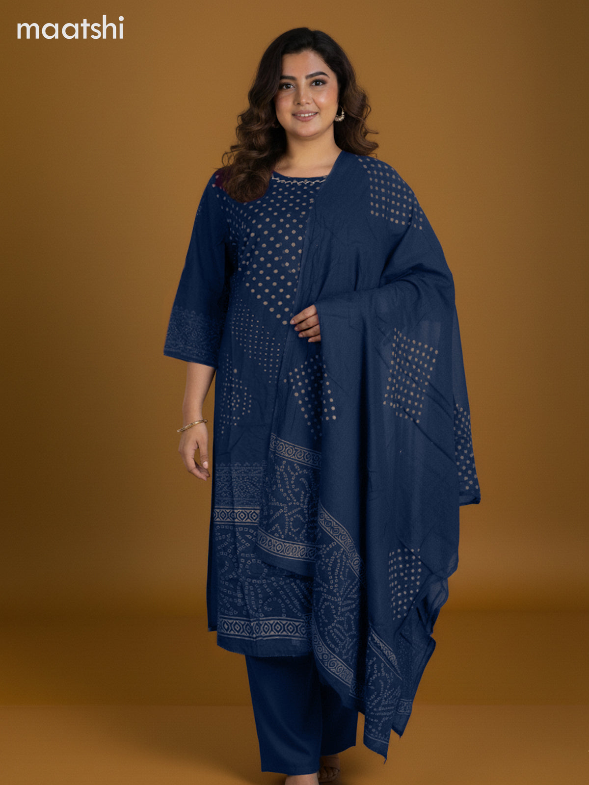 Peacock Blue Cotton Printed Straight Suit