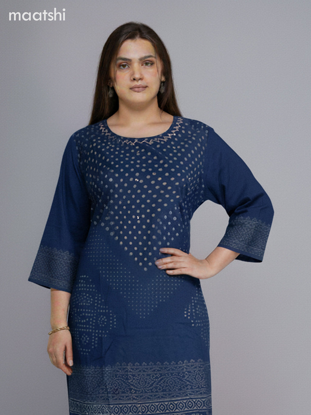 Peacock Blue Cotton Printed Straight Suit