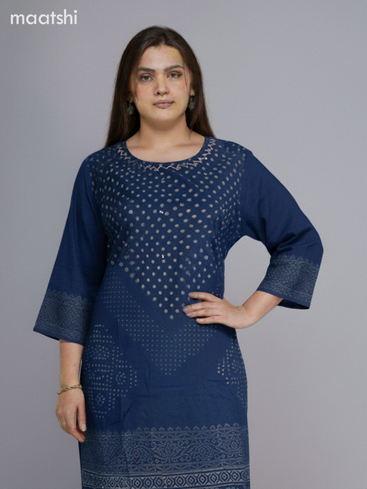 Peacock Blue Cotton Printed Straight Suit