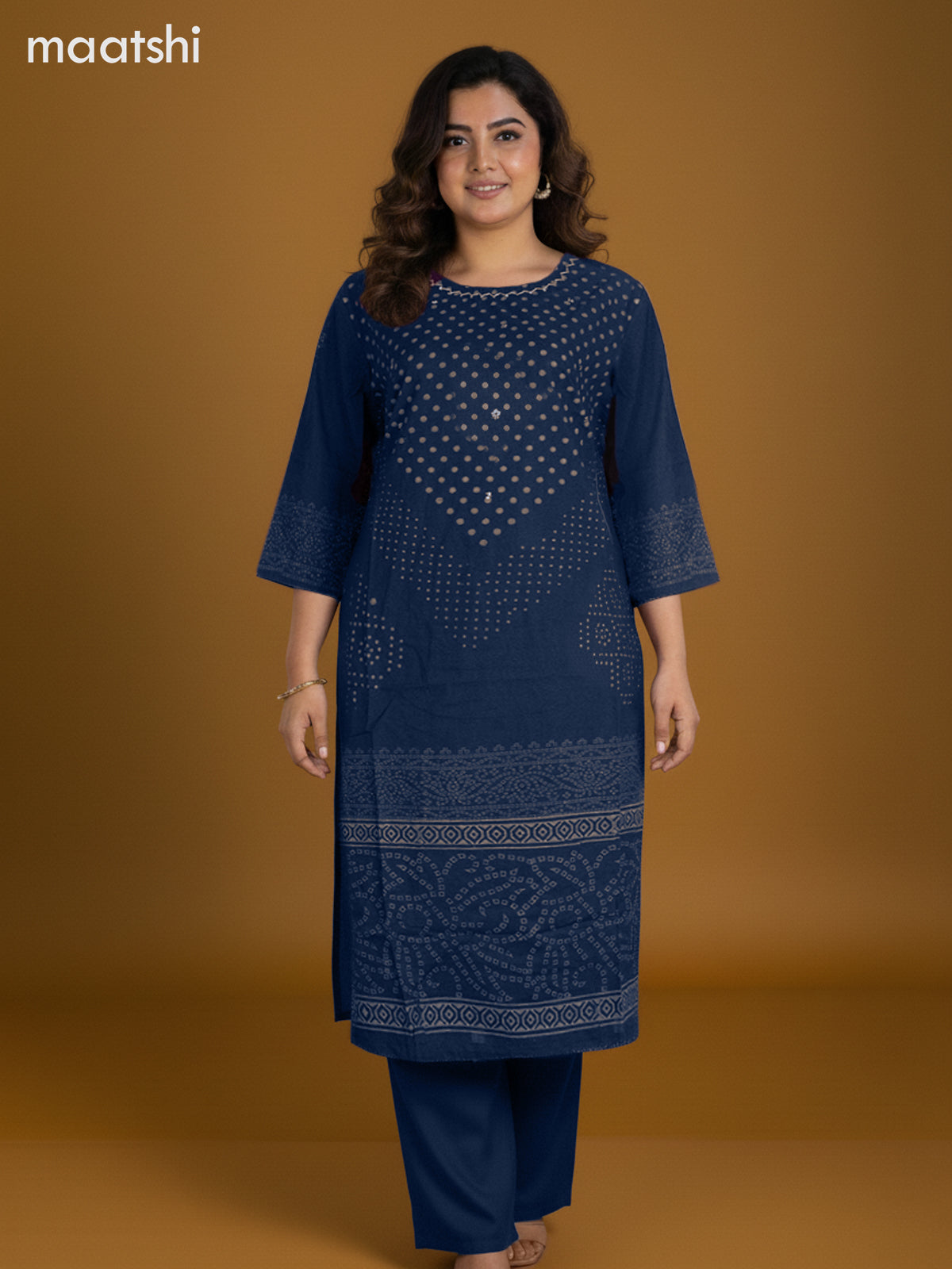 Peacock Blue Cotton Printed Straight Suit