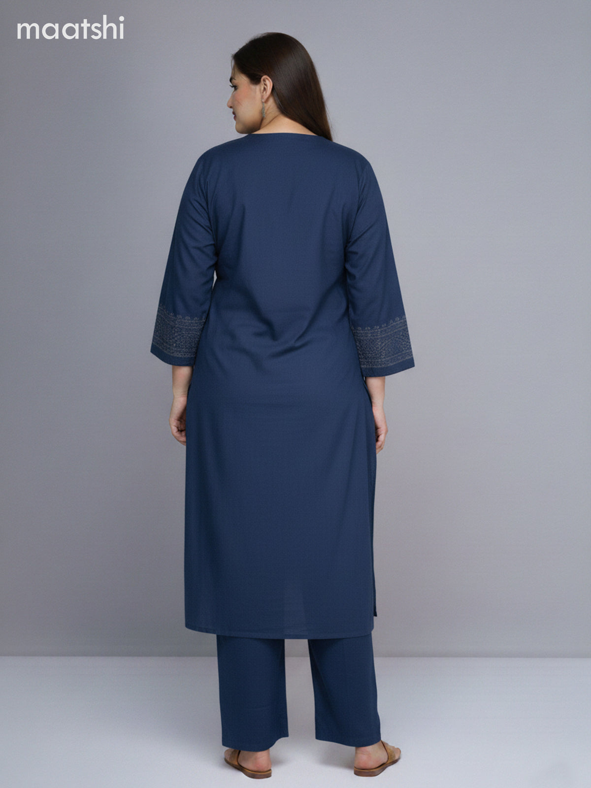 Peacock Blue Cotton Printed Straight Suit