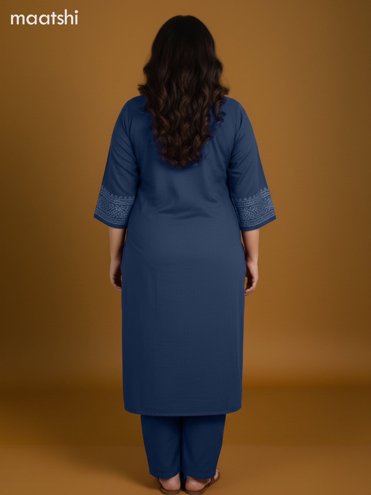 Peacock Blue Cotton Printed Straight Suit