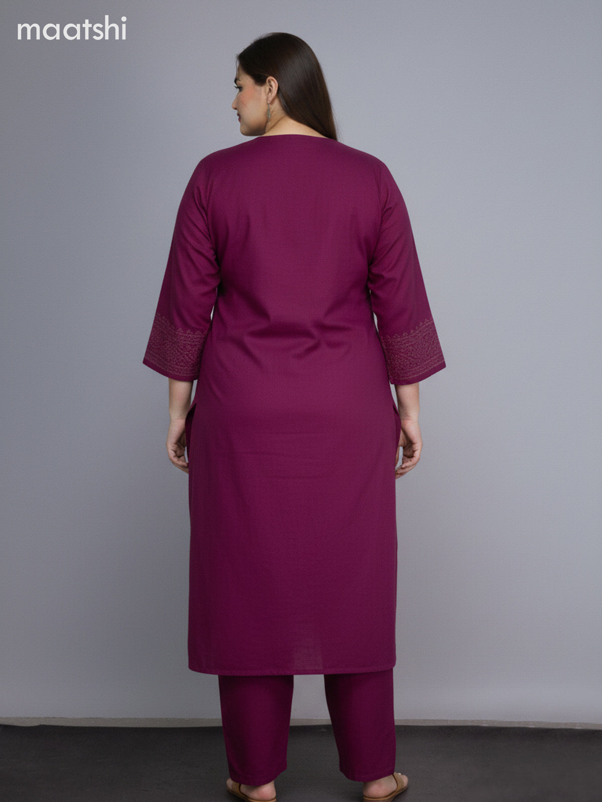 Magenta Pink and Cotton Printed Straight Suit
