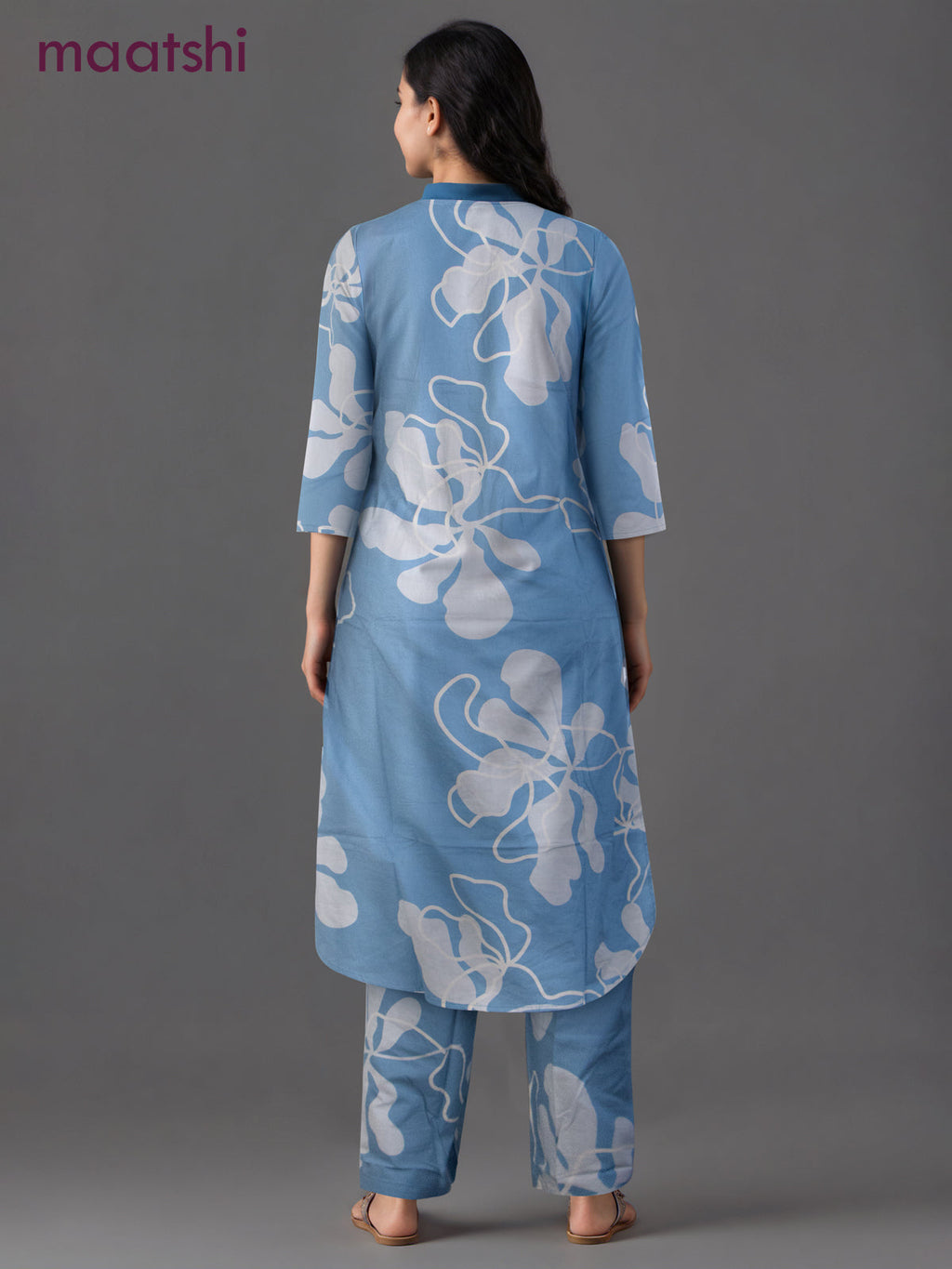Cotton co-ord set pastel blue with allover prints & simple v neck pattern and palazzo pant