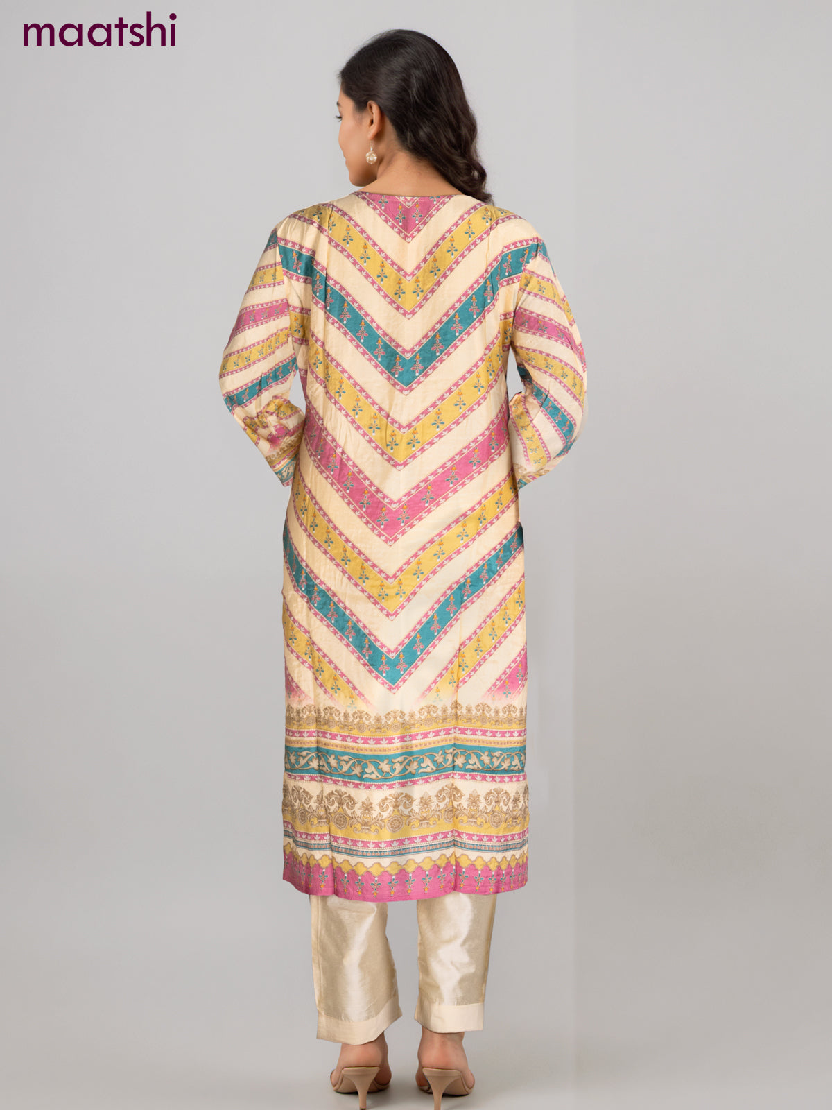 Muslin salwar suit pale yellow with allover prints & mirror zardosi work neck pattern and straight cut pant & dupatta