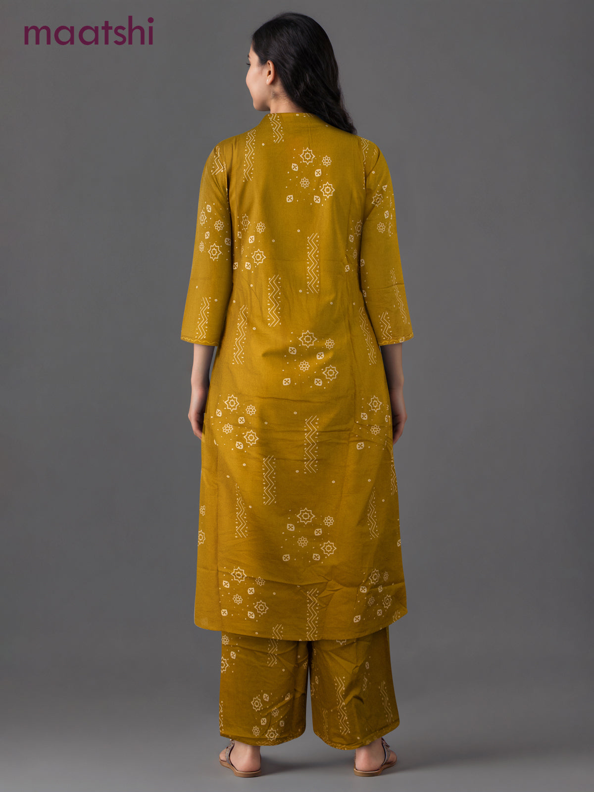 Cotton co-ord set mustard yellow with prints & embroidery mirror work v neck pattern and palazzo pant
