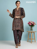 Deep Coffee Brown Muslin Floral Printed Straight Kurti Set