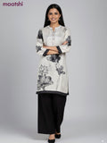 Muslin kurti set paslet grey with floral prints & embroidery beaded work neck pattern and and palazzo pant