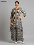 Crepe silk kurti set black with allover prints & embroidery sequin work neck pattern and and palazzo pant
