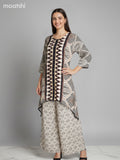 Crepe silk kurti set black with allover prints & embroidery sequin work neck pattern and and palazzo pant