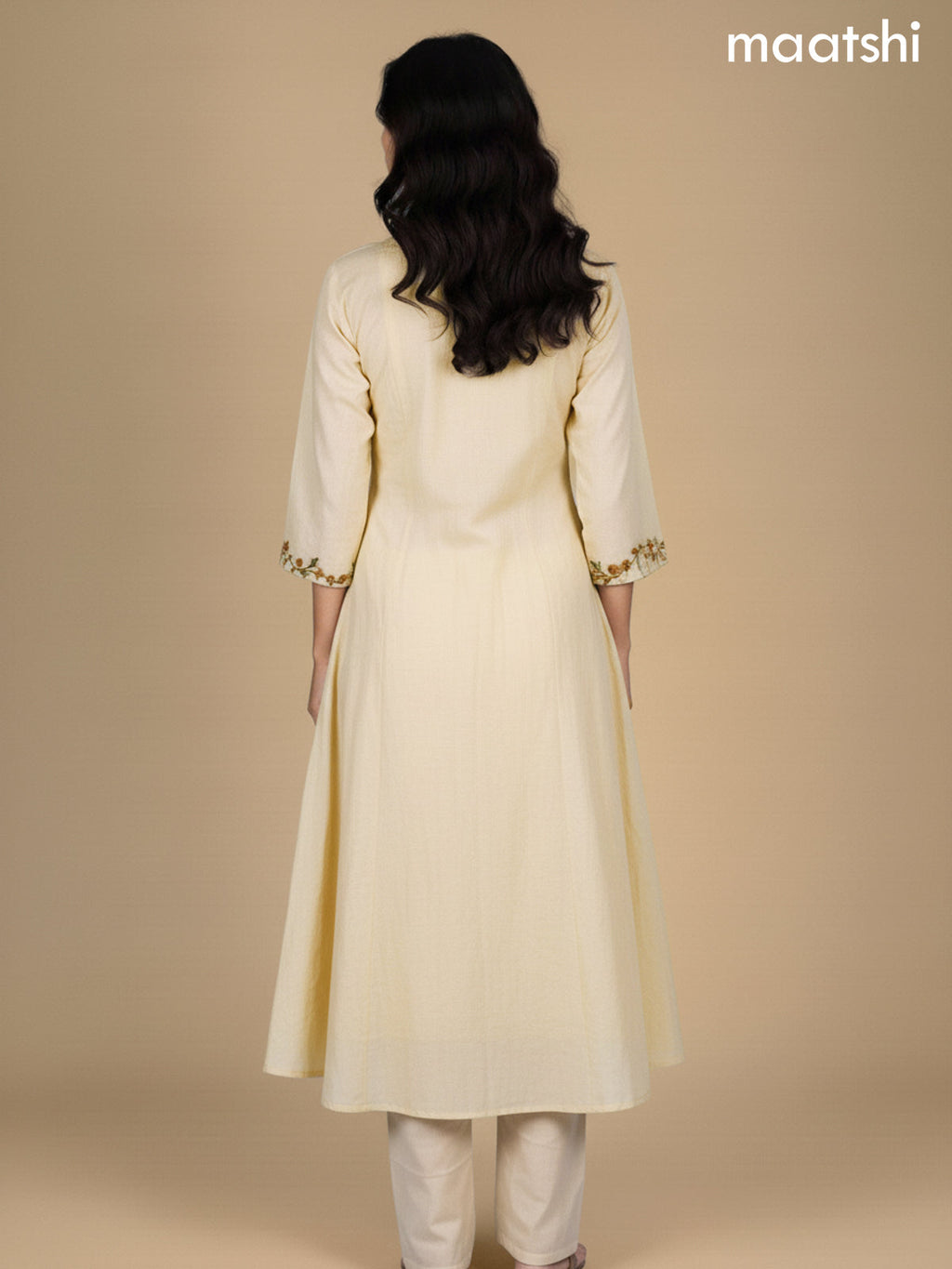 Cream Mul Chanderi Embroidery Work Neck Pattern Anarkali Suit