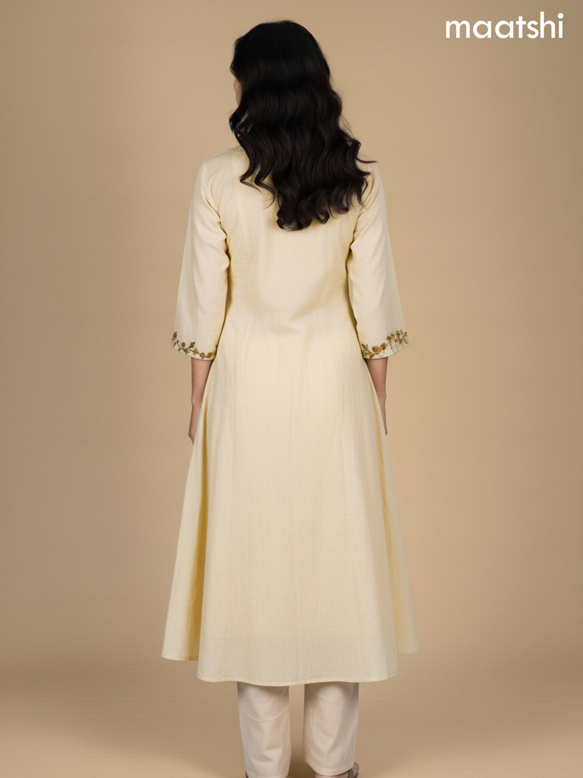 Cream Mul Chanderi Embroidery Work Neck Pattern Anarkali Suit