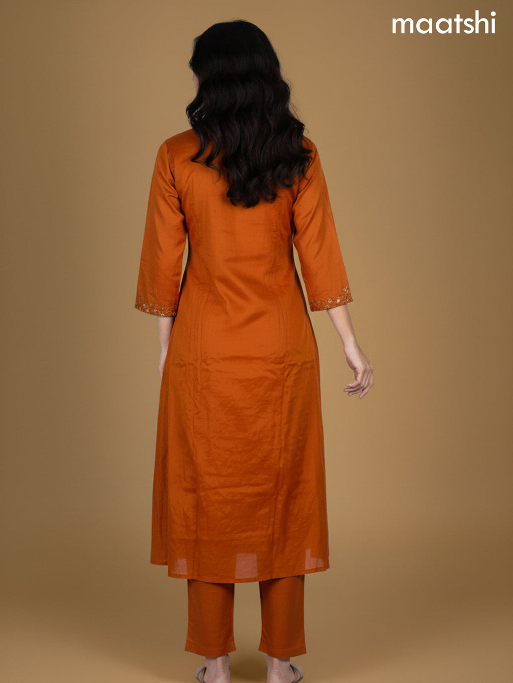 Rustic Orange Mul Chanderi Embroidery Work Neck Pattern Anarkali Suit